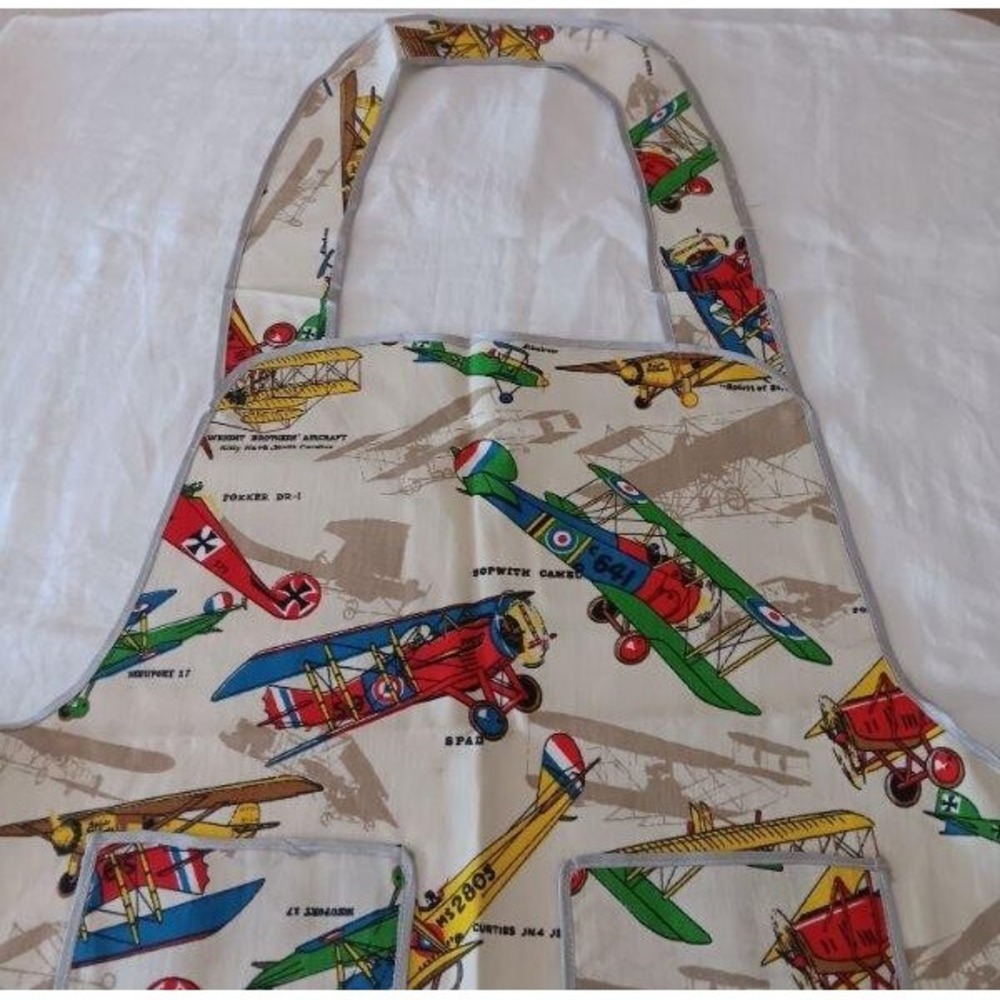 Full Apron Vintage Printed Airplanes Cotton Barbeque Cooking Planes New